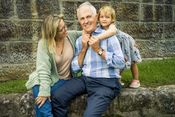 Malcolm Turnbull, with daughter Daisy and granddaughter Alice, says he will continue to speak up about climate change: “The Coalition is held hostage by a climate-denying group within it, backed up by their supporters in the media,” he says.