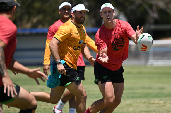 Daly Cherry-Evans fires a pass at Kangaroos training this week.