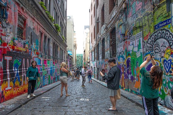 The street art in Hosier Lane is a tourist attraction. The line between vandalism and public art is not always so clear. 