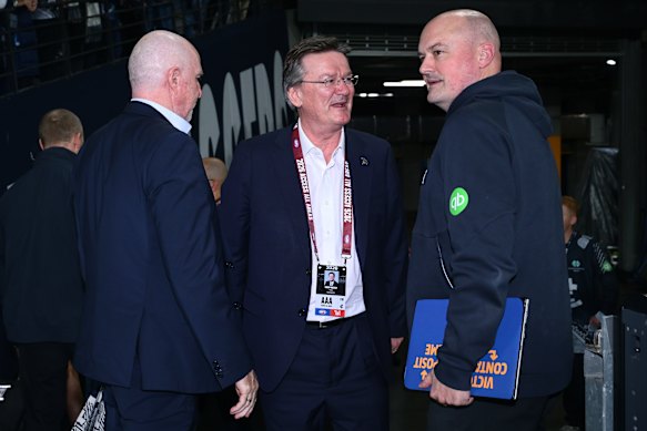 Carlton CEO Graham Wright, president Rob Priestley and football manager Chris Davies have a big decision ahead of them. 