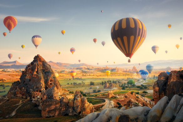 Up in the air over Cappadocia, Turkey.