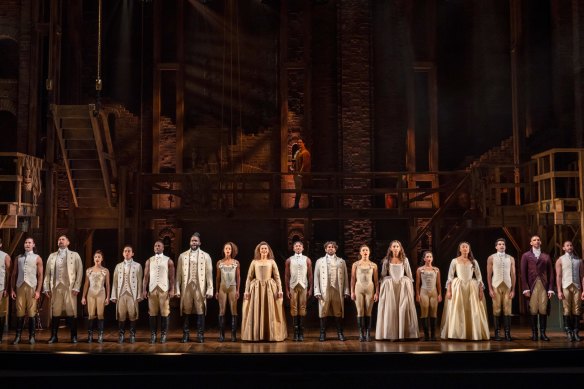 The cast of Hamilton at the Lyric Theatre, Sydney production.
