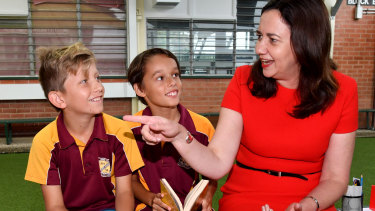 Queensland Premier Annastacia Palaszczuk talks to students at Edge Hill State Primary School in Cairns.