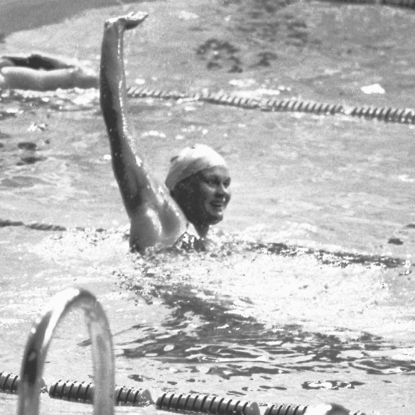 Shane Gould after winning the 400 metres freestyle at the 1972 Munich Olympic Games.