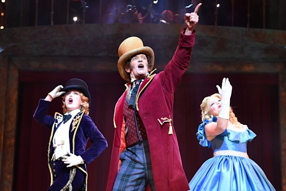 Kirby Burgess, Todd McKenney and Susie Mathers  in Barnum the Circus Musical.