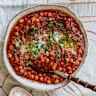Serve puttanesca chickpeas over pasta to stretch this dish further.