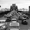 Hive of activity: a traffic jam on the bridge in 1946.