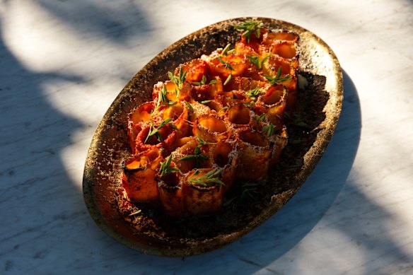 Wood-fired spicy vodka rigatoni at Sara Dining.