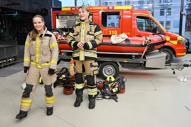 OSLO, NORWAY - DECEMBER 16: Norwegian Prince Sverre Magnus and Princess Ingrid Alexandra visit Sentrum Fire Station on December 16, 2025 in Oslo, Norway. (Photo by Rune Hellestad - Corbis/Corbis via Getty Images)