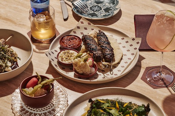 Westholme wagyu koftas with red chilli zhoug, pickled chilli and labne.