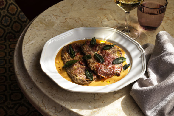 Saltimbocca – veal sirloin saltimbocca with prosciutto, sage and white wine sauce.