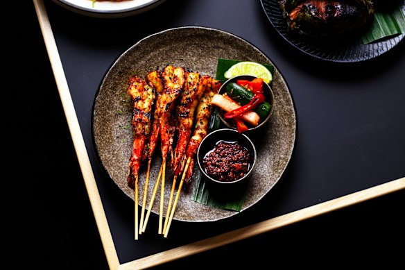 Barbecued prawns.