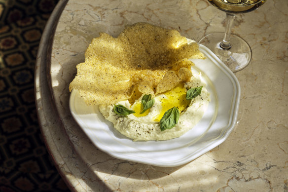 Whipped Murray cod Venetian-style baccala with polenta chips.