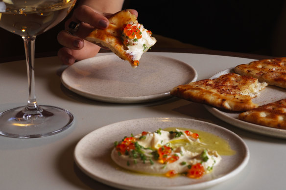 Whipped cod roe with grilled flatbread and trout roe.