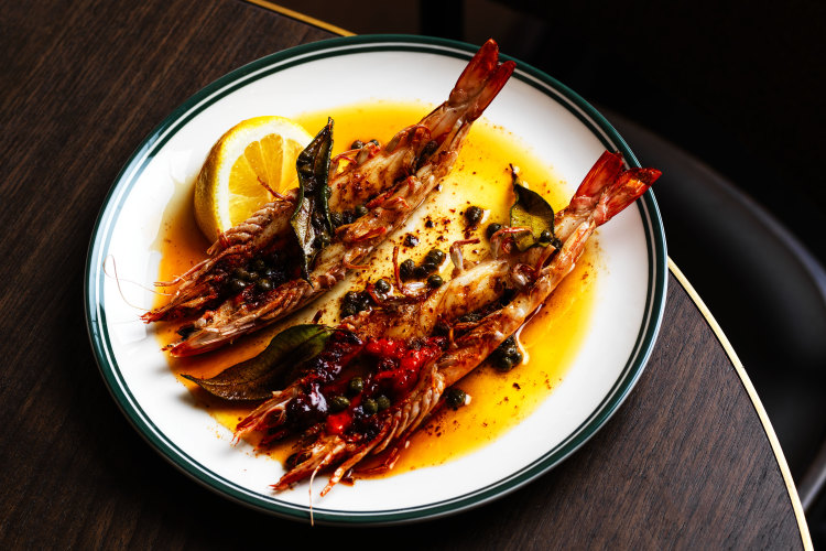 Grilled king prawns and lemon myrtle butter.