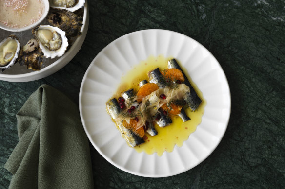 House-cured sardines with fennel and blood orange salad.