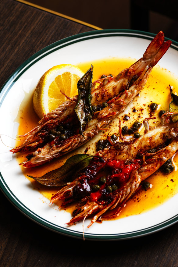 Grilled king prawns and lemon myrtle butter.
