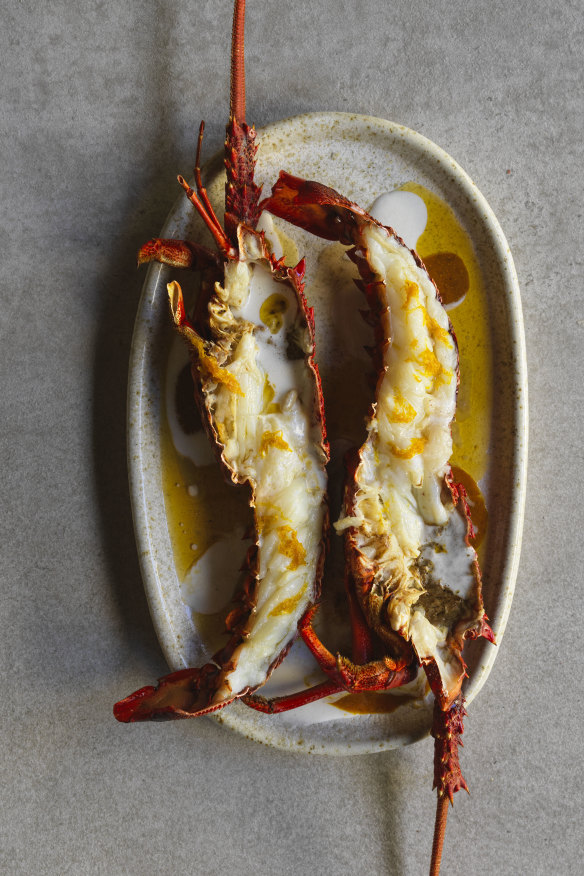 Grilled lobster with buttermilk and amba shatta.