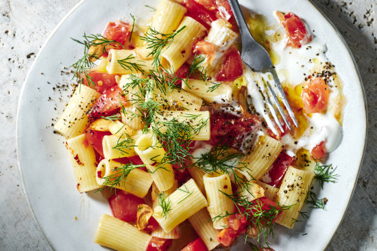 15-minute preserved lemon and tomato pasta.