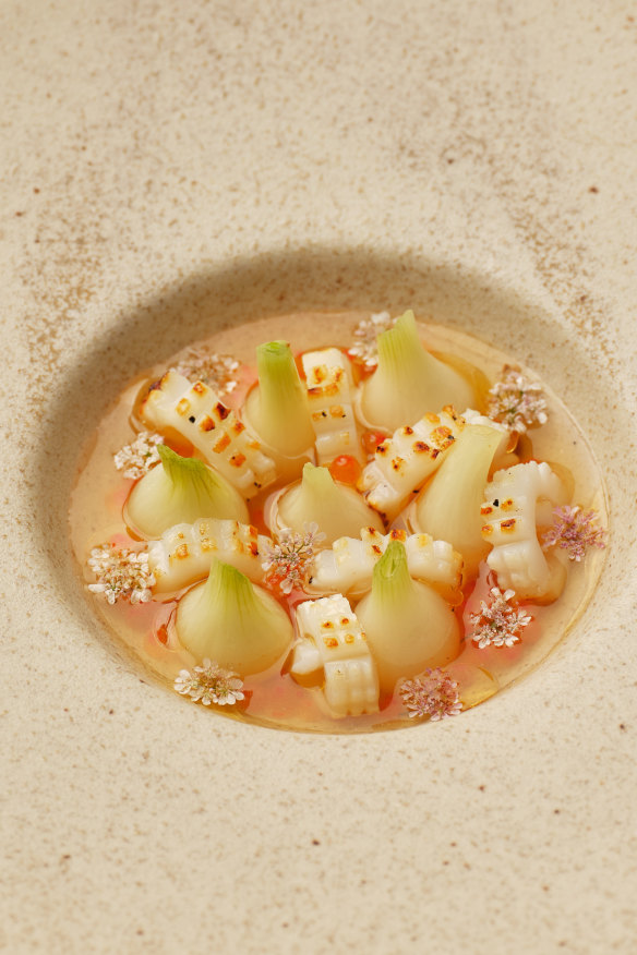 Calamari with pork stock and caviar.