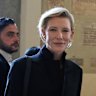 Actress Cate Blanchett leaves the Vatican after an audience with Pope Leo. 