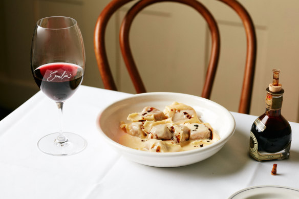 Prosciutto and mortadella filled tortelloni.
