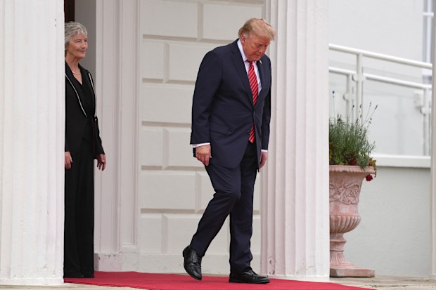 U.S. President Donald Trump leaves after visiting Ireland’s President Catherine Connolly Guard at Aras an Uachtarain in Dublin, Saturday, Sept. 12, 2026