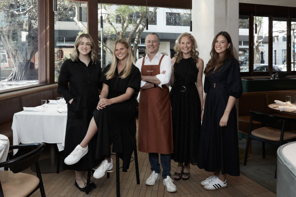 Perry with wife Samantha and, from left, daughters Josephine, Macy and Indy, who all work at Margaret.