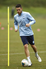 Warland back at training last month.