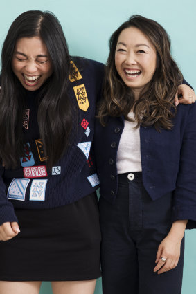 Awkwafina, left, with Lulu Wang in New York in June.