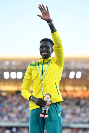 Peter Bol medals at the 2022 Birmingham Commonwealth Games.