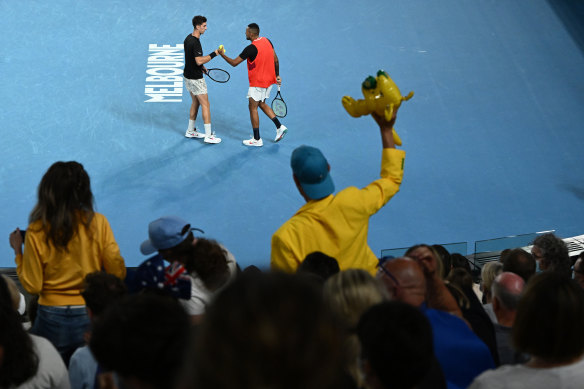 Three spectators were ejected from the men’s doubles final.