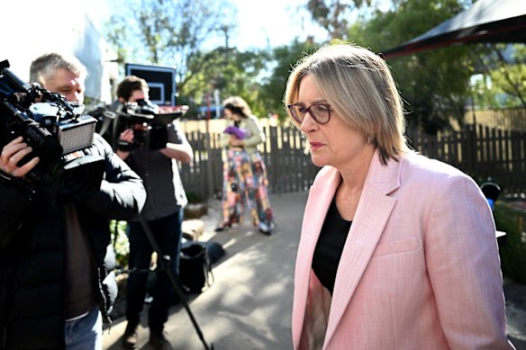 Premier Jacinta Allan arrives at an early learning centre on Thursday.