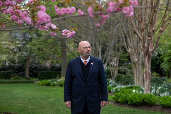 Spring awakening: Ambassador Arthur Sinodinos is ready to meet and greet after a year sheltering from the pandemic at his Washington DC residence. 