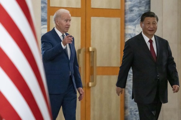 President Joe Biden and Chinese President Xi Jinping right before the meeting.