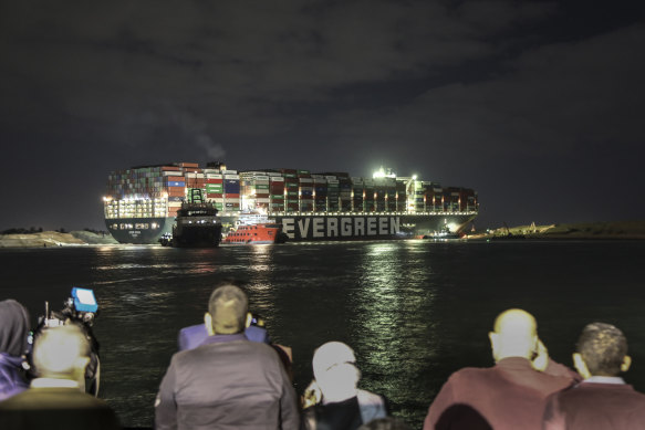 The high tide on Sunday failed to lift the Ever Given from the bank, even after its rudder was freed. 