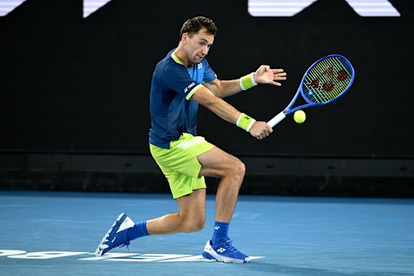 Casper Ruud of Norway plays a backhand against Jaume Munar of Spain.