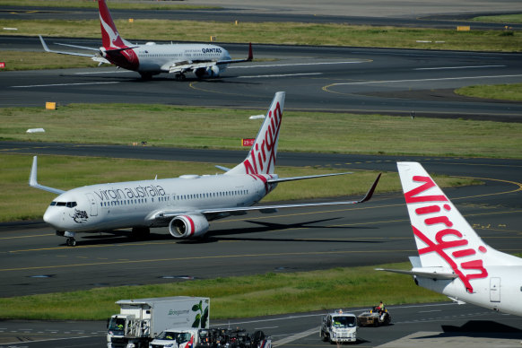 Virgin Australia planes on the tarmac at Sydney Airport.