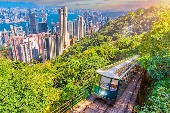 The Victoria Peak tram is the easy way to get to the best views of the city.