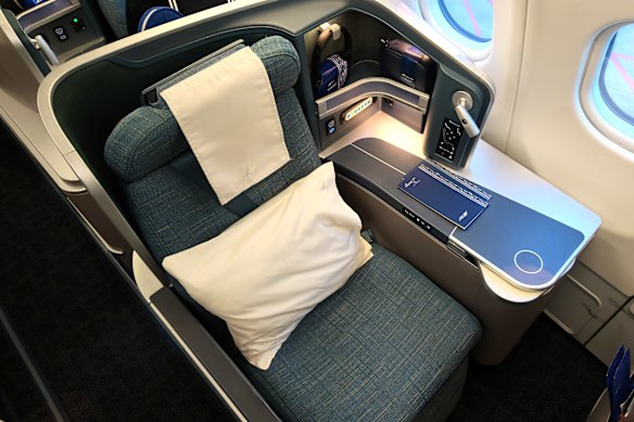 The business class seat has the same basic design as Qantas’ business class.