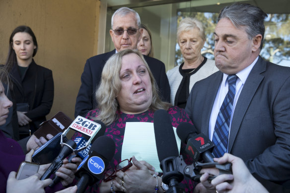 Courtney Topic’s parents Leesa and Ron speak to the media outside the NSW Coroners Court after the findings into their daughter’s death were handed down. 