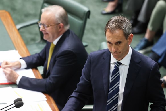 Anthony Albanese and Jim Chalmers in question time last Wednesday.