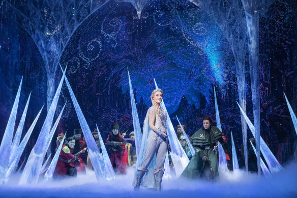 Jemma Rix and the company of Frozen bring Kristen Anderson-Lopez and Robert Lopez’s songs to Her Majesty’s Theatre.