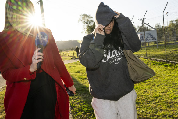 Brailey tried to cover her face when leaving the correctional facility.