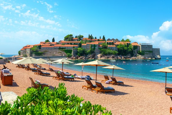 Beach near the island of Sveti Stefan Hotel, Montenegro