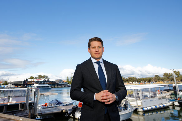 Shadow Defence Minister Andrew Hastie at the Mandurah waterfront in his electorate.