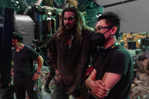 James Wan and Jason Momoa while shooting Aquaman 2. 