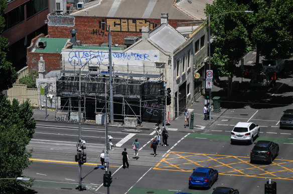 The heritage-listed building, co<em></em>nstructed in 1850, had to be propped up in 2017 to stop it collapsing. The scaffolding remains in place.