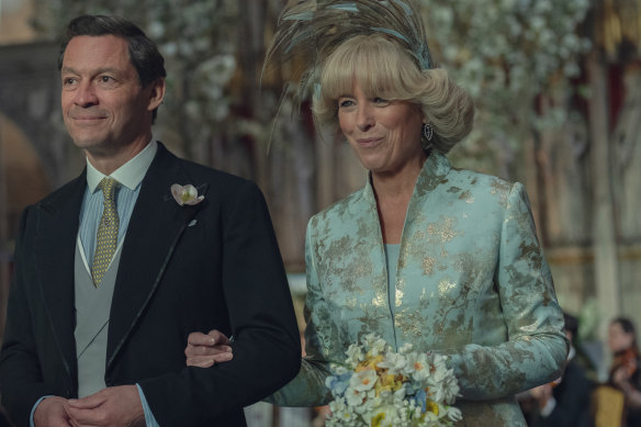 Prince Charles (Dominic West) and Camilla Parker-Bowles (Olivia Williams) marry in the final episode of The Crown.
