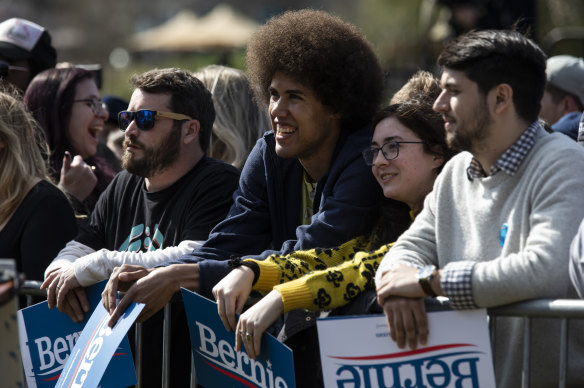 Supporters wait outside a Get Out The Vote Rally with Bernie Sanders in Columbia, South Carolina.